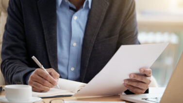 businessman checking document